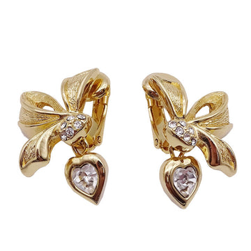 Christian Dior Earrings Women's Gold Ribbon Heart