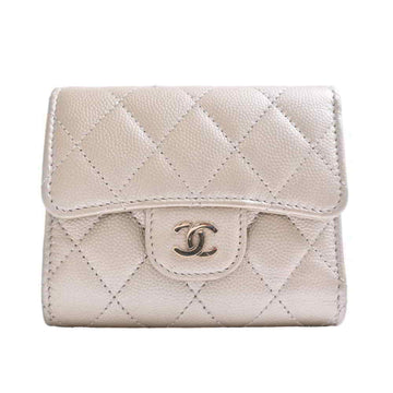 Chanel Caviar Skin Matelasse Classic Small Trifold Compact Wallet Gold
