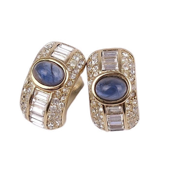 Christian Dior Earrings Rhinestone Metal Women's Gold/Blue