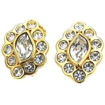 Christian Dior Dior Earrings Gold Rhinestone GP Christian Clear Stone Ladies Clip Type