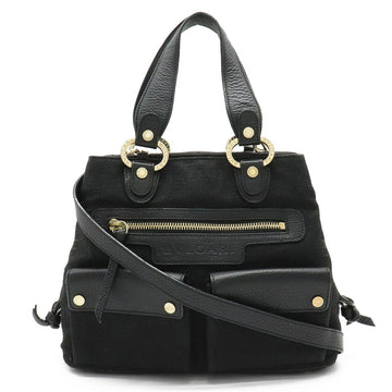 Bvlgari Maxilettere Mania Handbag Shoulder Bag Jacquard Canvas Leather Black