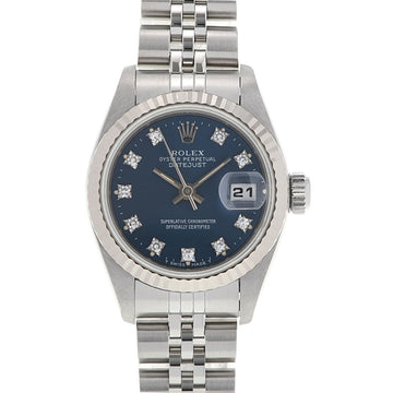 Rolex Datejust 10P Diamond 69174G Women's WG/SS Watch Automatic Winding Blue Dial