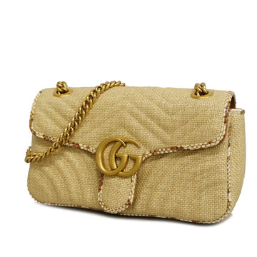 Gucci GG Marmont Shoulder Bag 443497 Women's Raffia Shoulder Bag Beige