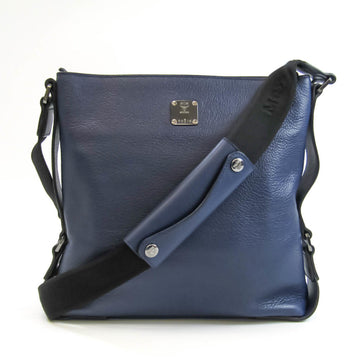 MCM Unisex Leather Shoulder Bag Navy