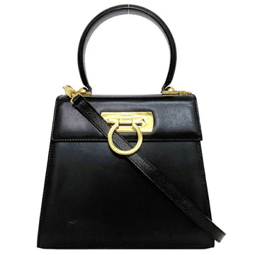 Salvatore Ferragamo 2way Black Gold Gancini BX-212193 Leather Handbag Shoulder Ladies Flap