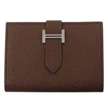 Hermes Card Case Women's Men's Business Holder Bearn Chevre Misol Havana Brown L Engraved Compact Bifold