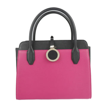 BVLGARI Bulgari Alba Handbag 282798 Grain Calf Leather Pink Spinel Black BB Bicolor 2WAY Shoulder Bag Tote Shopping Double Logo Tubogas Motif