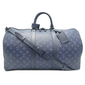 Louis Vuitton Keepall Bandouliere 50 Women's and Men's Boston Bag M45731 Monogram Shadow Leather Navy