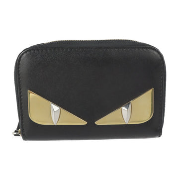 Fendi mini zip around wallet bag bugs coin case 8M0313 31F calf leather black gold metal fittings eye round fastener purse card monster