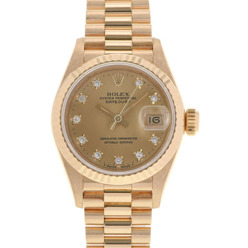 Rolex Datejust 10P Diamond 69178G Women's YG Watch Automatic Winding Champagne Dial