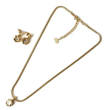 Christian Dior necklace / pierced earrings set pendant rhinestone gold