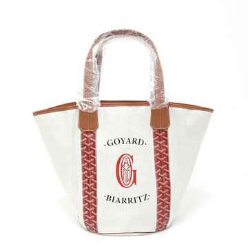 Goyard Bellara Bag Tote BIARRITZ Biaritz Linen / Cotton Chevroche Calfskin Din Canvas Ecru Brown Boat Shaped Bucket