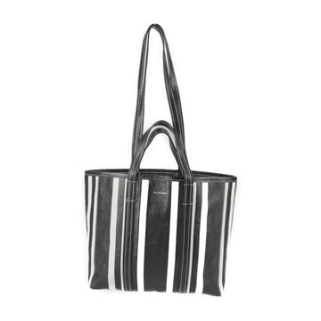 BALENCIAGA BARBES MEDIUM Horizontal SHOPPER Bag Tote 671409 1VGAN 1090 Arena Lambskin Leather Black White Barbes Medium Shopper 2WAY Shoulder Stripe