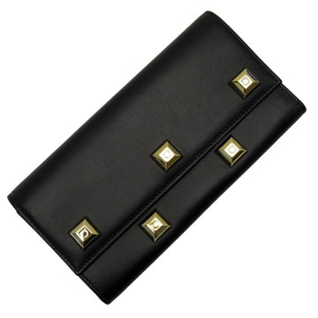 Salvatore Ferragamo long wallet Gancini black x gold leather metal material