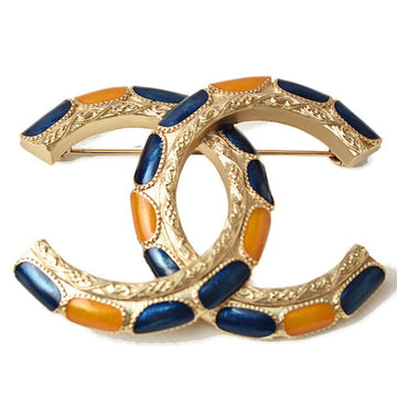 CHANEL brooch pin here mark rhinestone gold