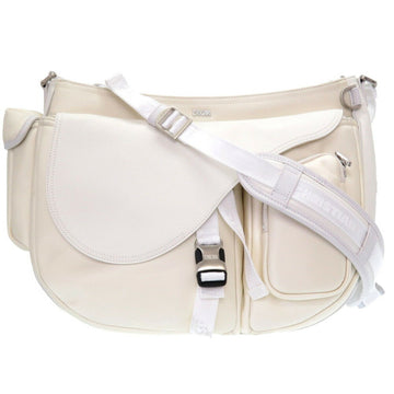 Christian Dior Dior Saddle Soft Bag Roller Coaster Leather Canvas White Shoulder