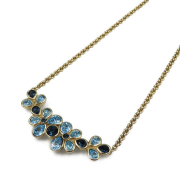 Christian Dior Flower Motif Metal Rhinestone Gold Light Blue Necklace