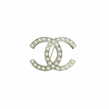 Chanel pearl coco brooch white silver D11V ladies