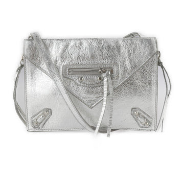 Balenciaga paper triple XS shoulder bag 398815 leather silver pochette with mirror