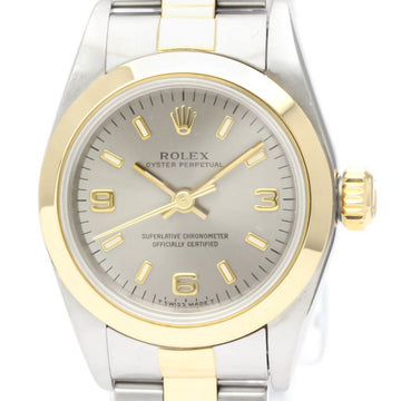 Polished ROLEX Oyster Perpetual U Serial 18K Gold Steel Ladies Watch BF553071