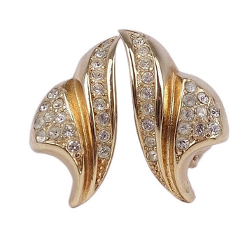 Christian Dior Earrings Rhinestone Women's Gold