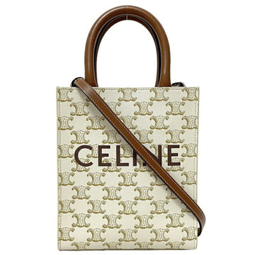 Celine Shoulder Bag Vertical Cover Beige White Brown Triomphe 19437 2BZK 01BC Canvas Leather CELINE Pochette Handbag 2way