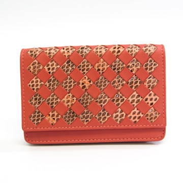 Bottega Veneta Intrecciato Water Snake Leather Card Case Pink