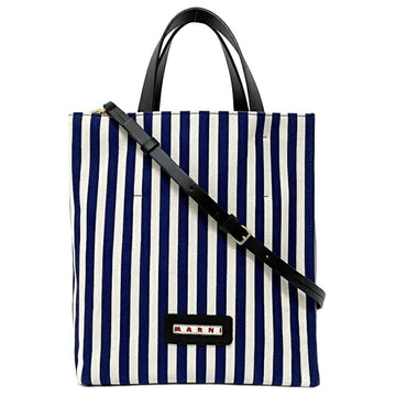 Marni 2way brown black navy white SHMP0058Q2 P4171 canvas leather MARNI handbag shoulder bag striped tote ladies