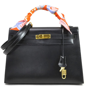 Hermes handbag shoulder bag 2Way Kelly 32 outer sewing black box calf HERMES ladies