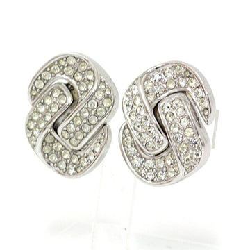 Christian Dior Earrings Silver Plated Rhinestone Wind Transparent