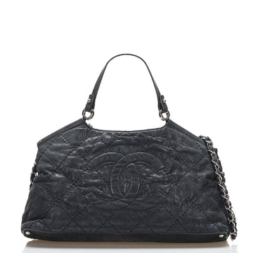 Chanel Coco Mark Wild Stitch Tote Bag Chain Shoulder Black Leather Ladies CHANEL