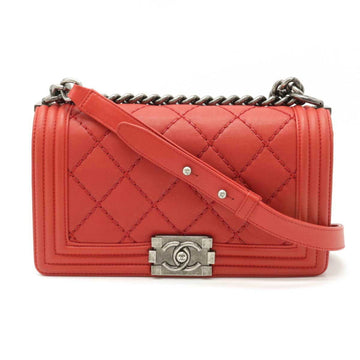 Chanel Boy matelasse here mark chain shoulder bag leather red A67085