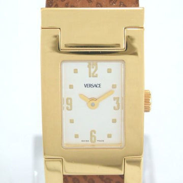 Versace Ladies' Quartz Watch Asq 90 Ss (Gold Plated) Tea Leather Belt Wrist