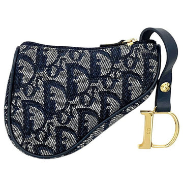 Christian Dior Pouch Navy Gold Trotter RU0021 Canvas Leather Saddle Multi Women's Blue