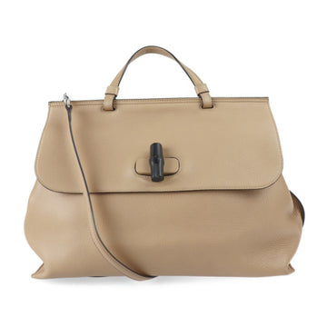 Gucci Daily Bamboo Handbag 370830 Leather Beige Silver Hardware 2WAY Shoulder Bag