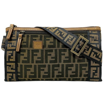 Fendi Body Bag Khaki Black Zucca 7VA187 Canvas Leather FENDI FF Belt Waist Pouch Men's Women's Unisex