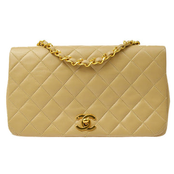 CHANEL Full Flap Single Chain Shoulder Bag Beige 39846