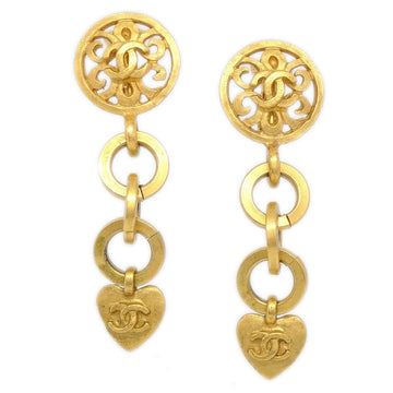 CHANEL Heart Shaking Earrings Clip-On Gold-Plated 95P 40450