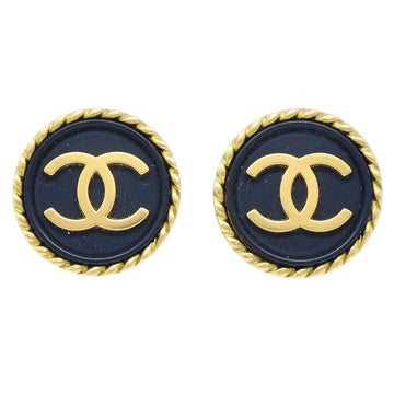 CHANEL 1995 Black & Gold CC Rope Edge Earrings 80112