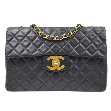 CHANEL Classic Flap Maxi Chain Shoulder Bag Black Lambskin 60155