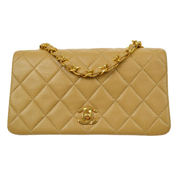 CHANEL Full Flap Single Chain Shoulder Bag Beige Lambskin 81620