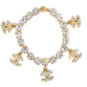 CHANEL Charm Rhinestone Gold Bracelet 95A 61033