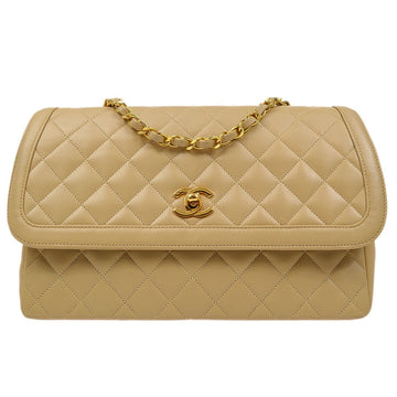 CHANEL Single Chain Shoulder Bag Beige Lambskin 72546