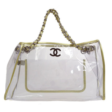 CHANEL 2007 Vinyl Chain Tote Bag Clear Gold AK31501g