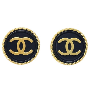 CHANEL Button Earrings Gold Black Clip-On 94A 42721