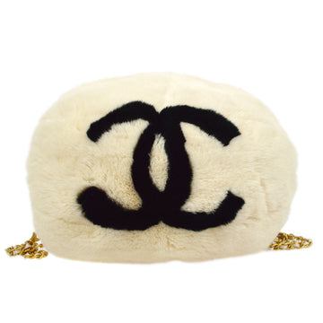 CHANEL Hand Warmer Chain Shoulder Bag Ivory Fur 13684