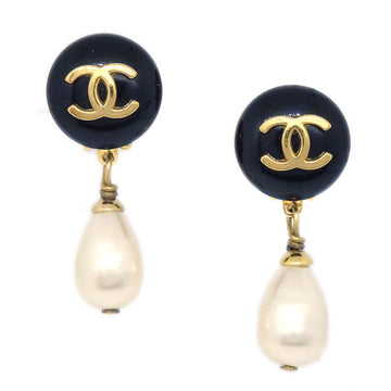 CHANEL Imitation Pearl Earrings Black 95A 73727