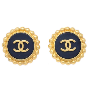 CHANEL Button Earrings Gold Black 94P 73730