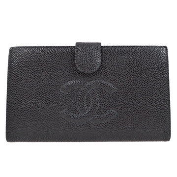 CHANEL 2003-2004 Black Caviar Timeless Long Wallet S07778j