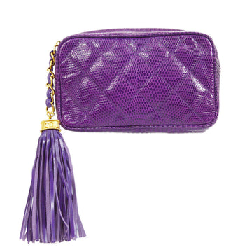 CHANEL * 1989-1991 Purple Lizard Fringe Clutch Bag 95199